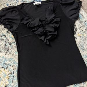 WHBM Beautiful Black Ruffle Blouse